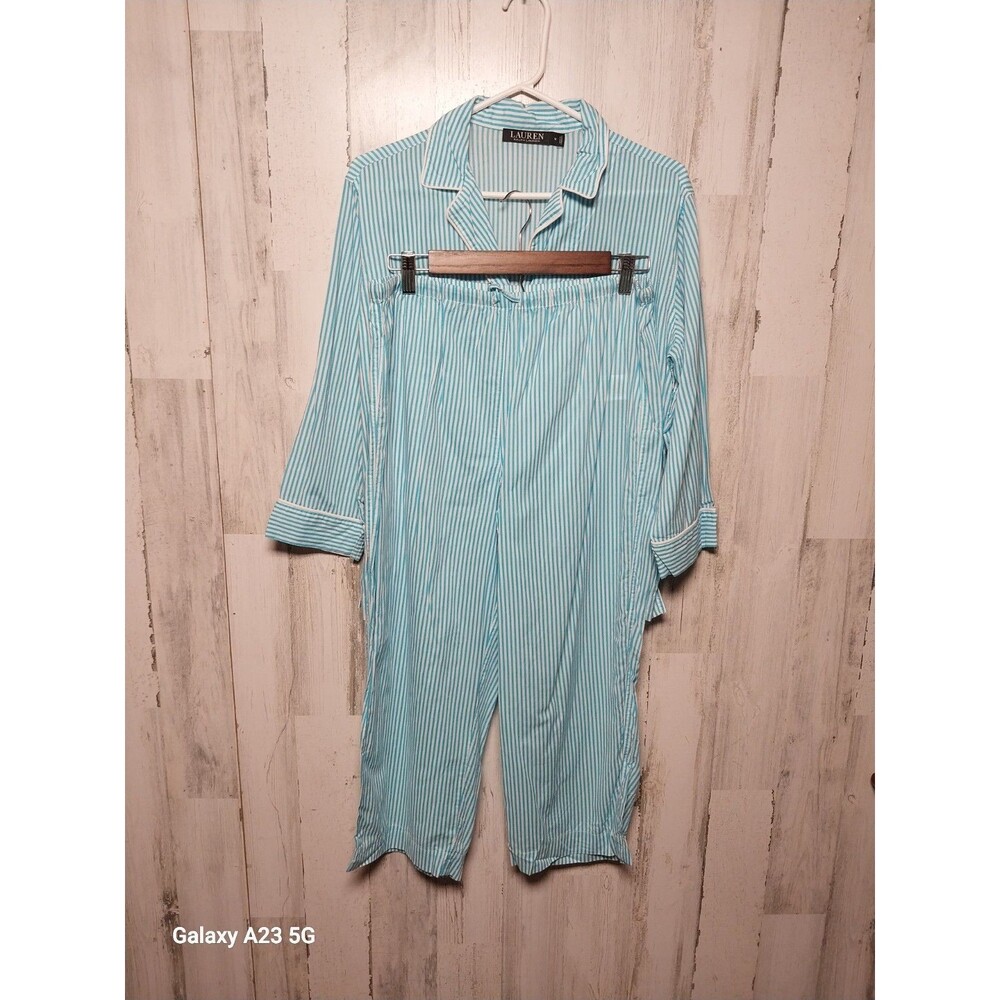 Lauren Ralph Lauren Women’s Medium Blue Striped Cropped Pajamas